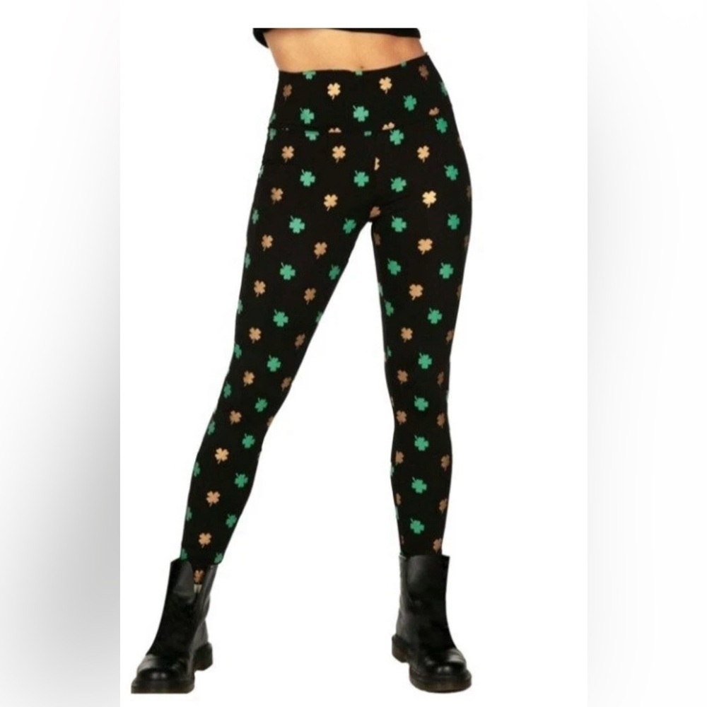 NWT-TipsyElves Black Gold Green Clovers High Waisted Leggings Size M
R3